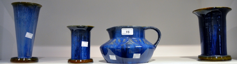 Bourne Denby Danesby Ware - a compressed jug, glazed in vibrant tones of electric blue,