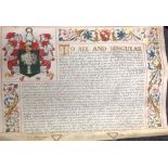 A hand scrivened and illuminated vellum grant of arms dated 25th June 1678,