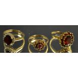Jewellery- a Thirteen stone garnet cluster ring, 9ct yellow gold shank,