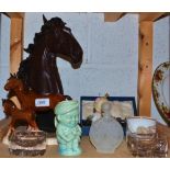 Ceramics and glass -  pottery horse and foal; a Susie Cooper sugar bowl; a horse head;