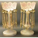 A pair of Victorian white glass lustre's