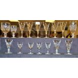 Glass - a set of six Waterford panel cut wine glasses;  a set of three Waterford sherry glasses;