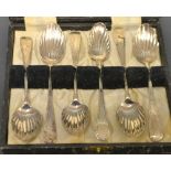 A set of six George III teaspoons, scalloped bowls, London 1804, later case,