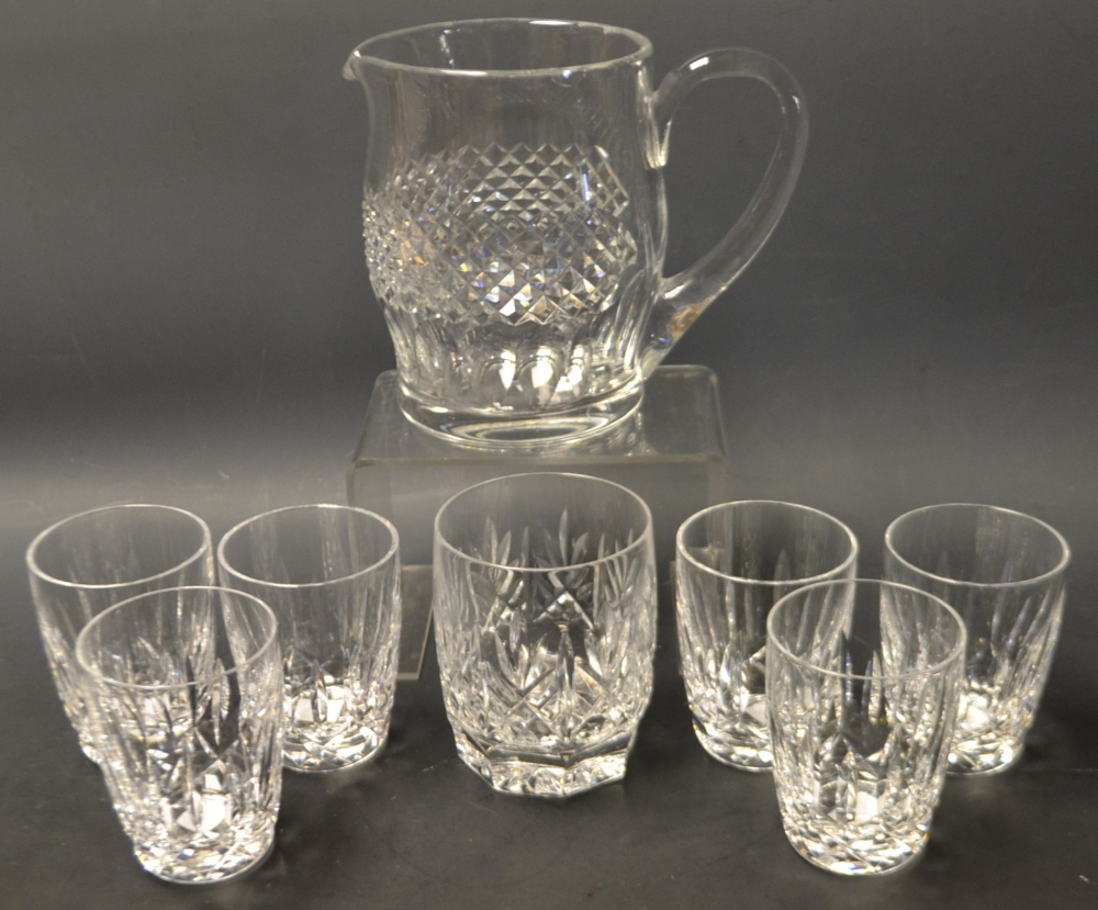 Glass - a Waterford Colleen pattern water jug;  a set of six Waterford tumblers;