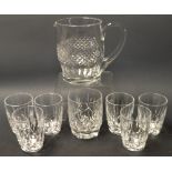 Glass - a Waterford Colleen pattern water jug;  a set of six Waterford tumblers;
