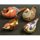 A Royal Crown Derby paperweight, Chicken, gold stopper; others, Pheasant, Wren,