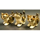 A pair of Jenny Winstanley kittens, another similar, with cathedral glass eyes, signed.