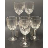 A set of six Waterford Crystal cut glass wine glasses