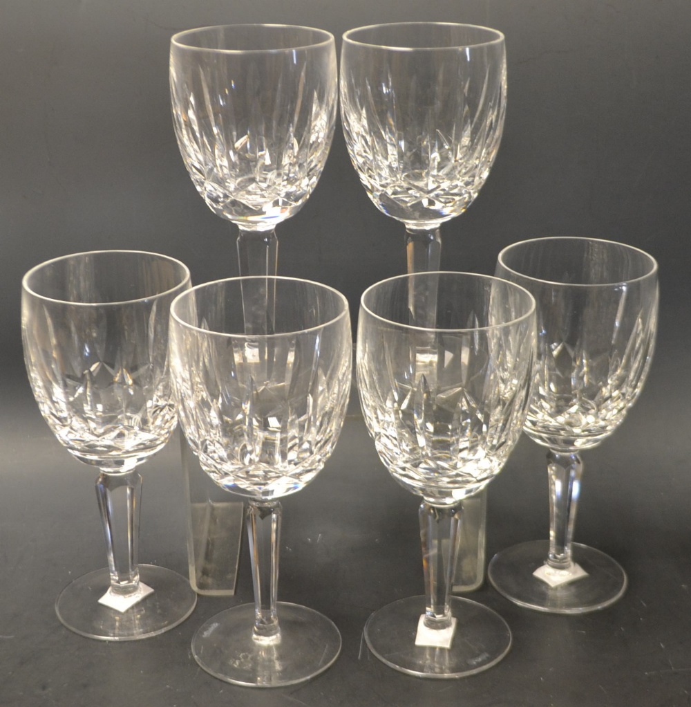 A set of six Waterford Crystal cut glass crystal wine glasses