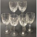 A set of six Waterford Crystal cut glass crystal wine glasses