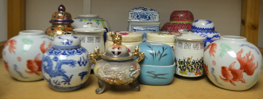 Ceramics- a pair of Japanese Kutani type fish bowl jars, others,  etc.