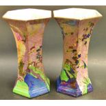 A pair of Wilton Ware hexagonal lustre vases