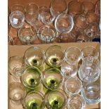 Glassware - a set of five Edwardian engraved sherry glasses others;