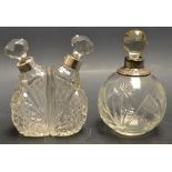 Two cut glass scent bottles,