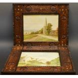 A pair of WWII prisoner of war inlaid wooden picture frames