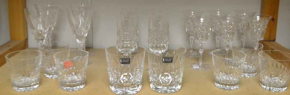 Glass - a set of four Stuart wine glasses;  a pair of Whitefriars cut glass tumblers;