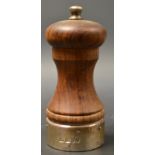 A silver mounted wooden pepper grinder