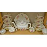 A Royal Crown Derby posies pattern tea service for six including teapot, cups, saucers,cake plate,