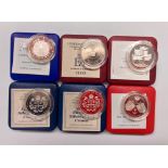 Coin, Great Britain, Royal Mint, Silver Proof, Crowns 1990 (2), 1993, 1996, 1997, 2000,