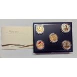 Coins, Great Britain, Royal Mint, Silver Proof with Gold Silhouette 5 coin Britannia Collection,