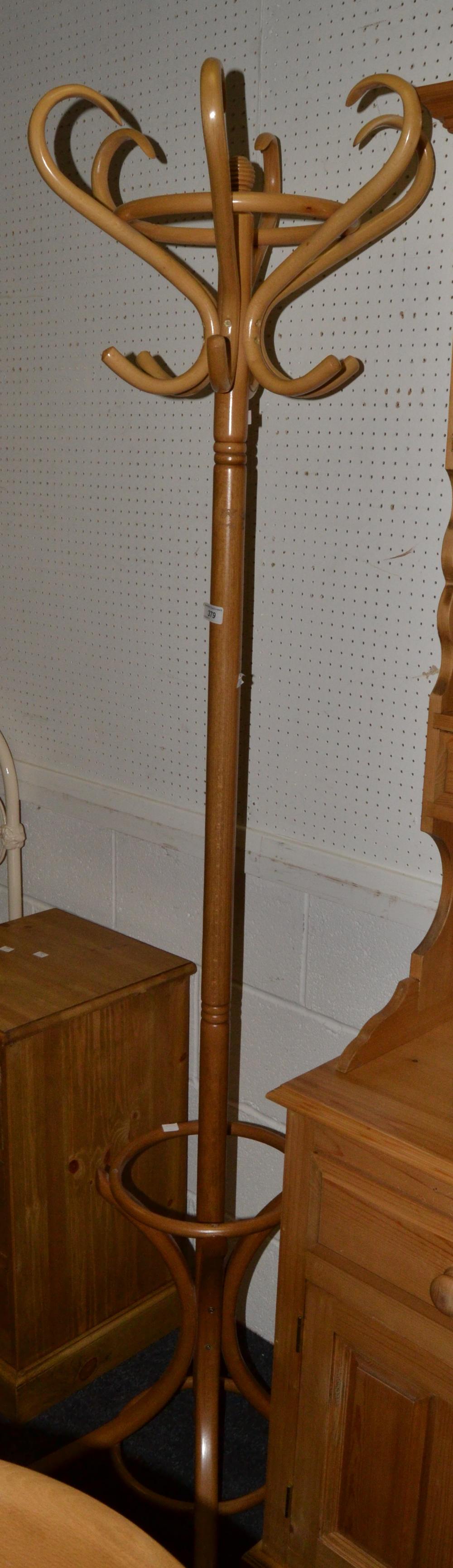 A pine bentwood freestanding coat and hat stand