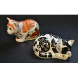 A Royal Crown Derby paperweight Collectors Guild Spice Kitten, gold stopper, boxed;  another,