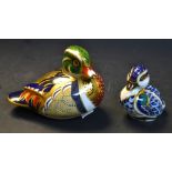 Royal Crown Derby paperweights - Carolina Duck, second quality;  Sitting Duckling,