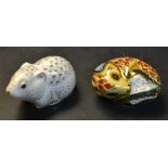 A Royal Crown Derby paperweight, Bank Vole, gold stopper;  another, Country Mouse, gold stopper,