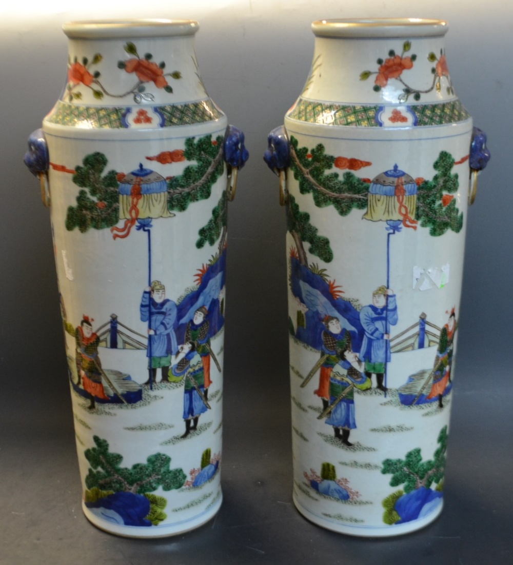 A pair of large Chinese Teutani cylinder vases,