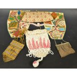 Textiles - an early 20th century lady's bead work draw string evening purse;