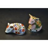 A Royal Crown Derby paperweight, Sitting Piglet, Exclusive to Sinclair's, first quality;  another,
