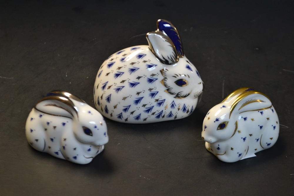 A set of two Royal Crown Derby paperweights, 25th Anniversary Rabbits,