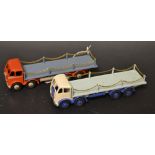 Dinky Toys 905 Foden Flat Truck with chains, red cab and chassis, blue flatbed,