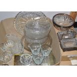 Glassware - a set of six crystal wine glasses, others smaller;  a fruit bowl with E.P.N.