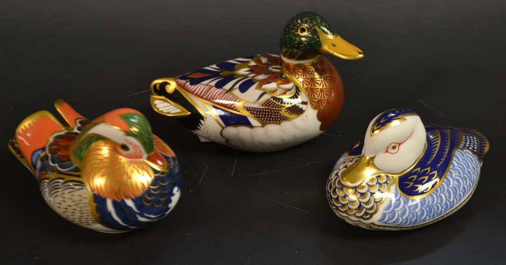 Royal Crown Derby paperweights - Mallard, Mandarin, Duck, all seconds,