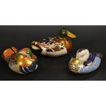 Royal Crown Derby paperweights - Mallard, Mandarin, Duck, all seconds,