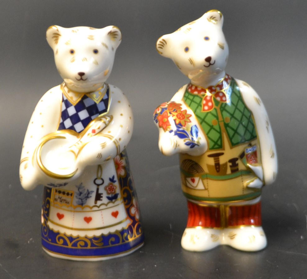 A Royal Crown Derby Miniature Gardner Bear, first quality;  another, Cook Bear, first quality,