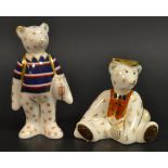 A Royal Crown Derby miniature Rugby Bear;  another, Graduate Bear, first quality,