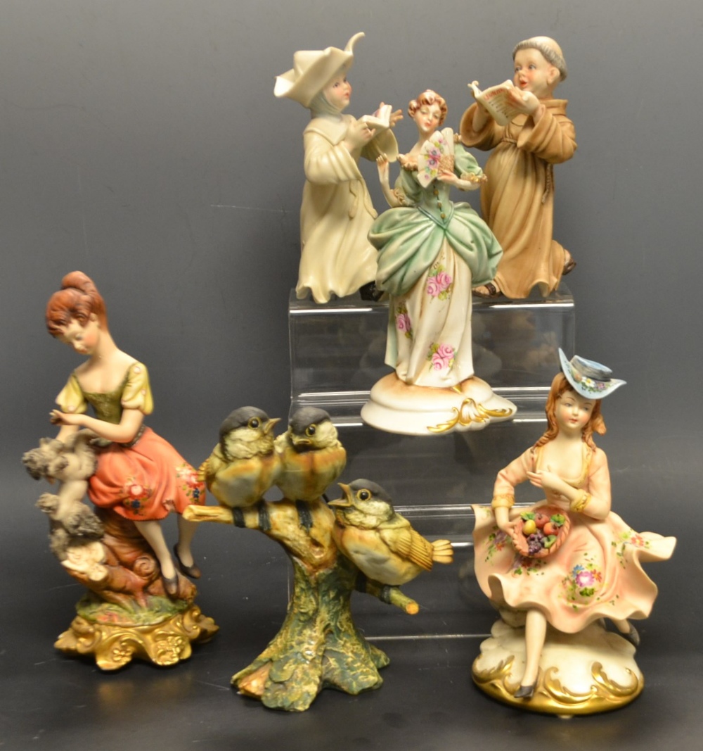 Capodimonte - a pair of figures Monk and Nun children singing;  others Maidens, Birds,