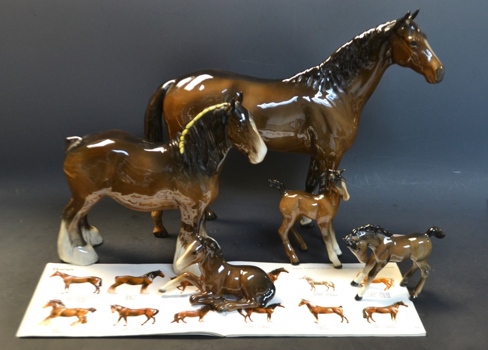 A Beswick model of a Shire Horse; a large model of a brown horse;