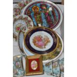 A pair of Crown Staffordshire plates, stained glass windows,