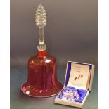 A Victorian cranberry glass bell, c.