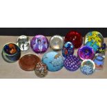 Glass Paperweights - a collection of fifteen including Wedgwood, Isle of Wight, Mdina, millefiori,