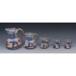 A graduated set of five Davenport octagonal jugs,