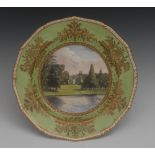 A Sampson Hancock Derby Named View shaped plate, Alton Manor, titled, painted by H.S.