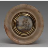 A 19th century Derbyshire alabaster and revese glass painted trompe l'oiel miniature,