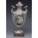 An 18th century Pearlware two-handled pedestal ovoid vase,