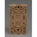 A 19th century Chinese ivory shaped rectangular toggle or pendant,