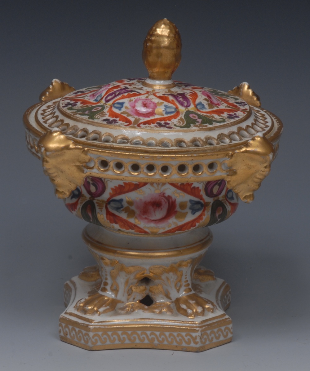 A Derby Imari pot pourri vase and cover, of compressed campana shape,