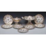 A late Victorian porcelain dessert service, comprising tall shaped oval comport,